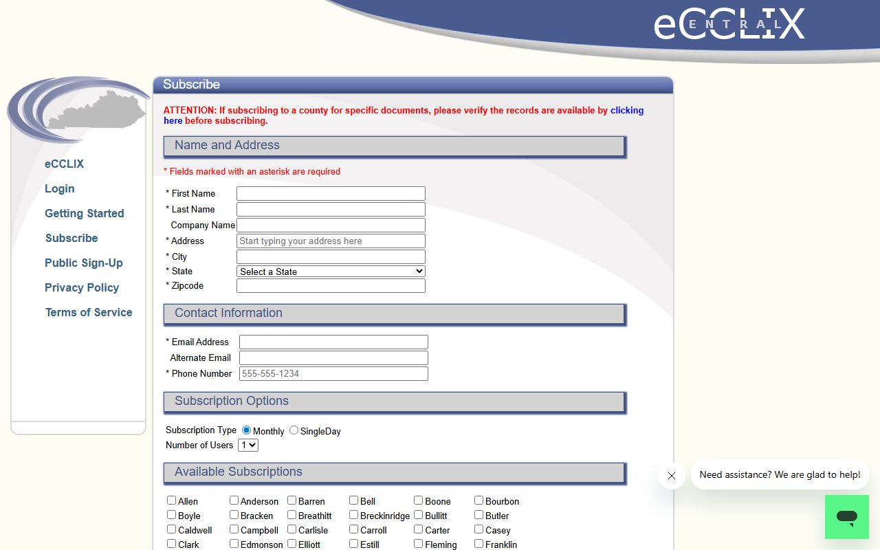 LaRue County Clerk records Ecclix commercial subscription
