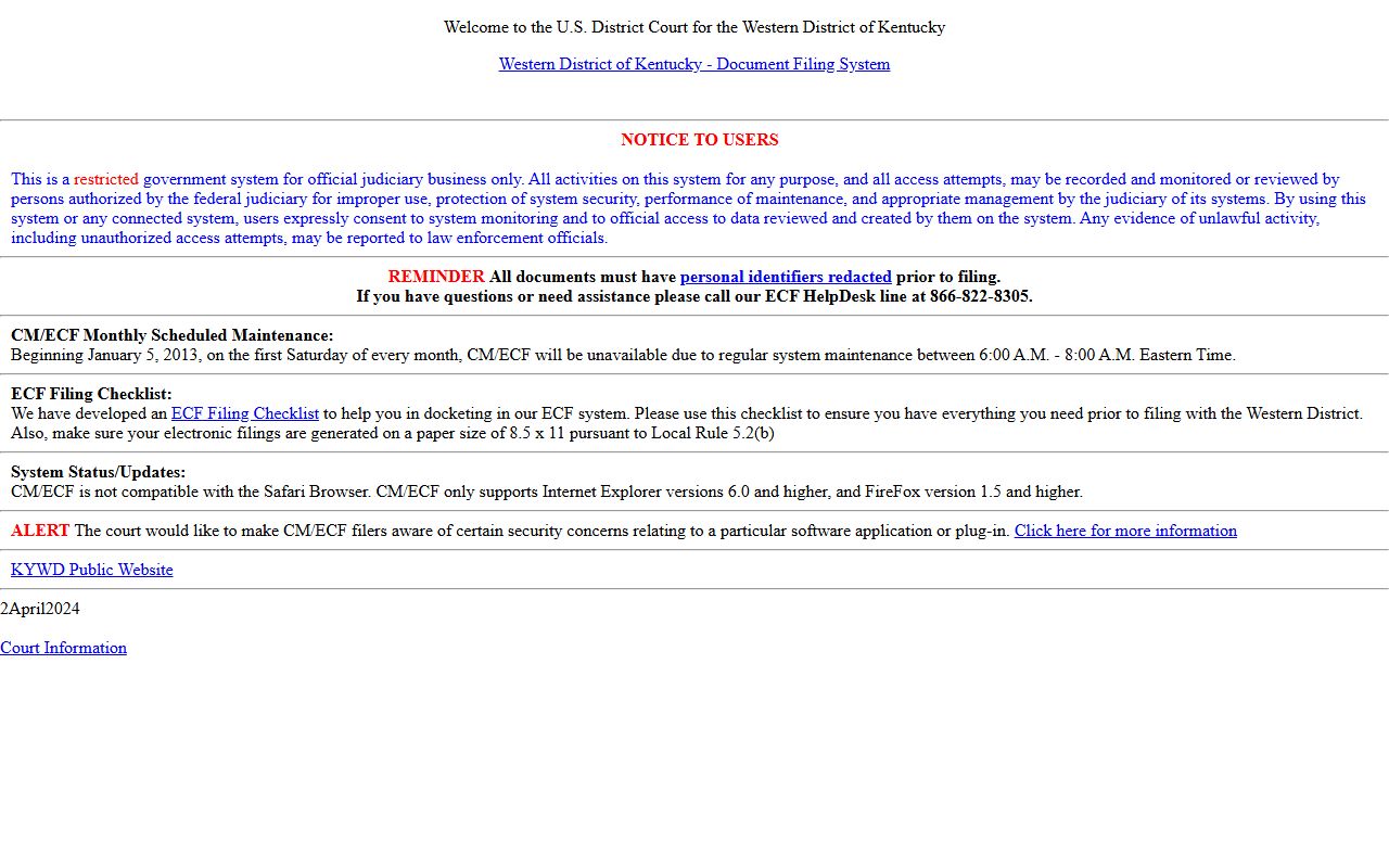 LaRue County arrest records federal court charge fallback CM ECF