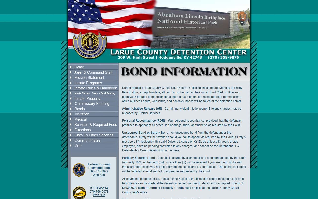 LaRue County arrest records bond and court charge process