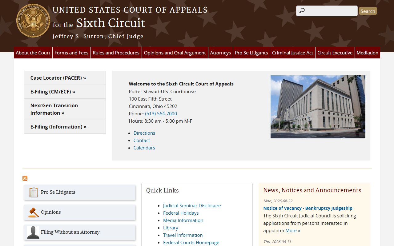 LaRue County court dockets Sixth Circuit appellate access
