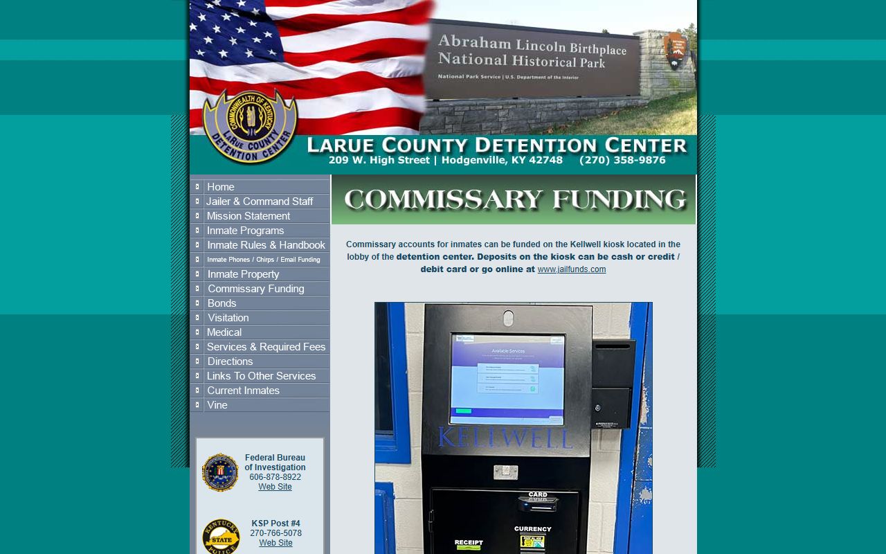LaRue County inmate search commissary deposit instructions
