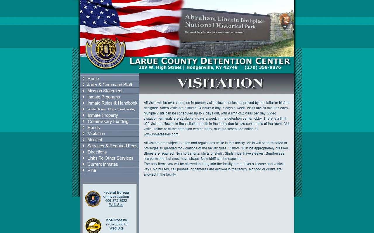 LaRue County inmate search video visitation schedule rules